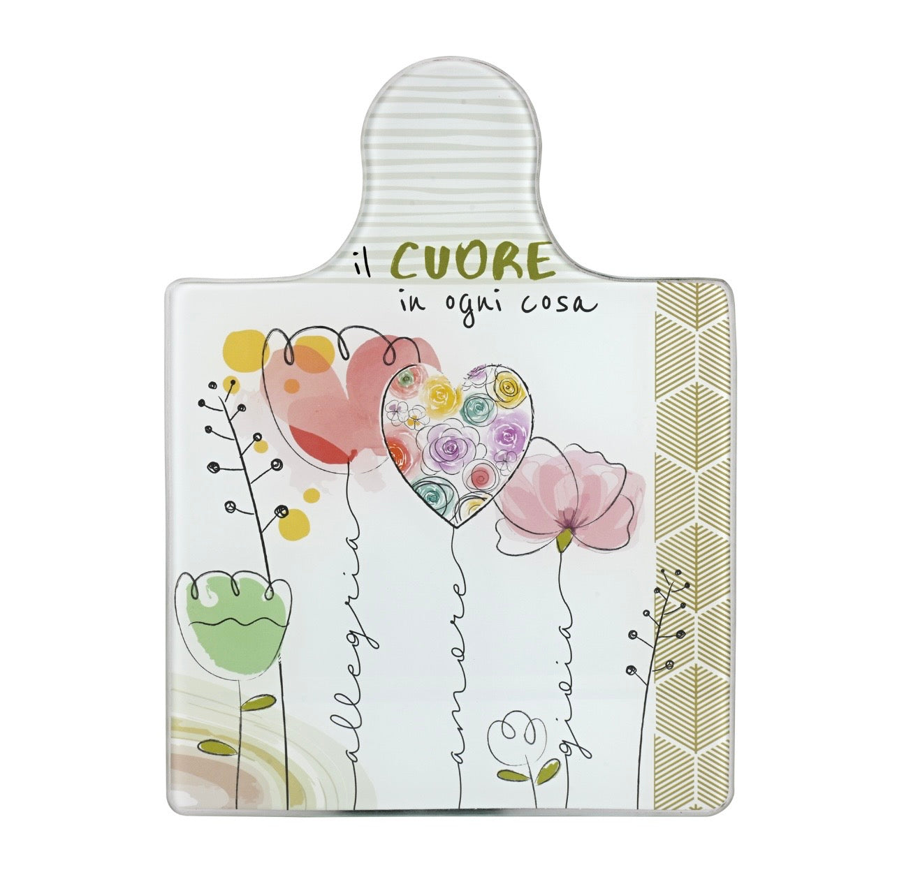 SOTTOPENTOLA/TAGLIERE IN VETRO TEMPERATO CON MESSAGGIO POSITIVE TIME DI WALD