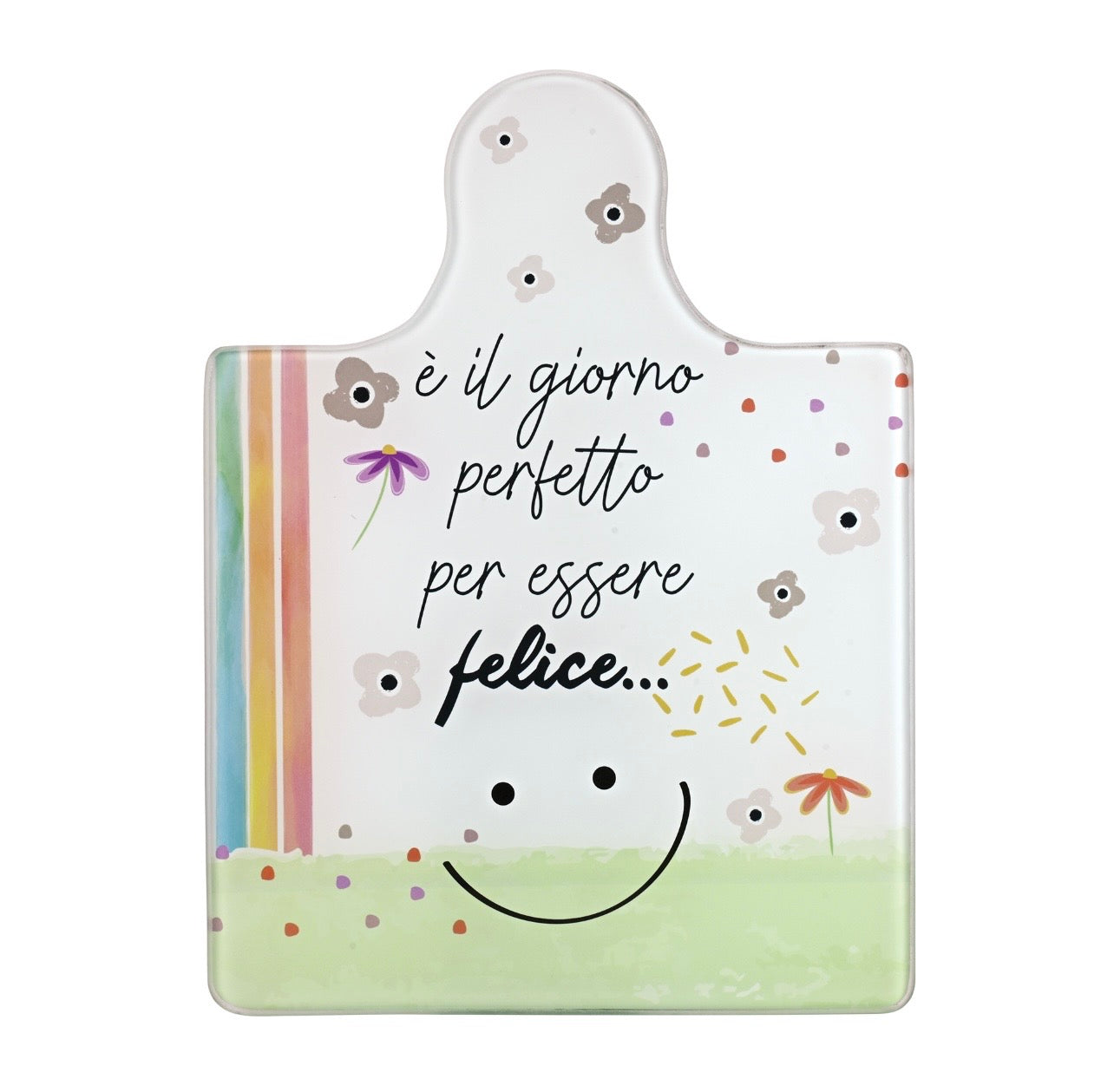 SOTTOPENTOLA/TAGLIERE IN VETRO TEMPERATO CON MESSAGGIO POSITIVE TIME DI WALD